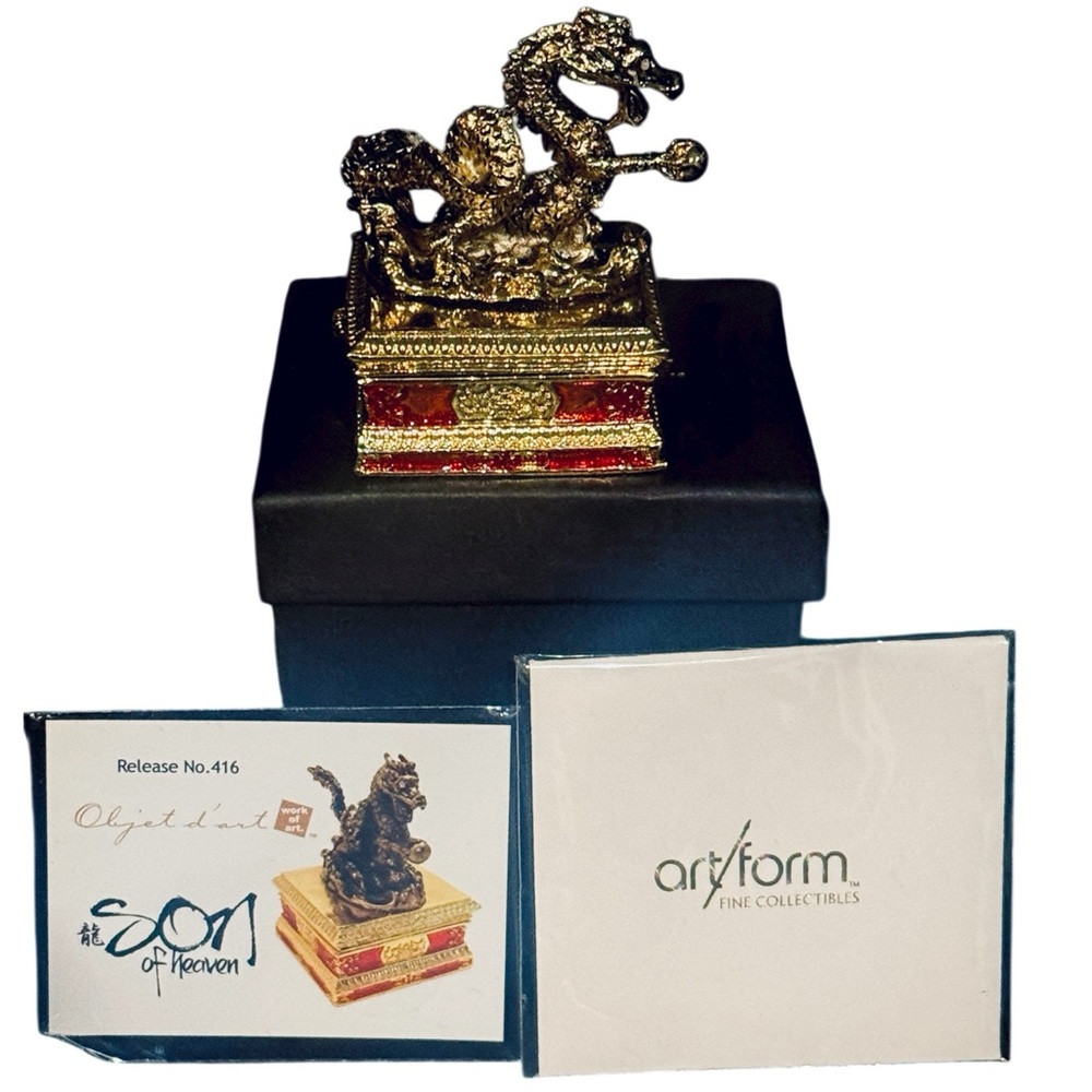 TRINKET BOX DECOR Ltd/Cert FENG SHUI GOLDTONE DRAGON ENAMELED RED READY TO GIFT